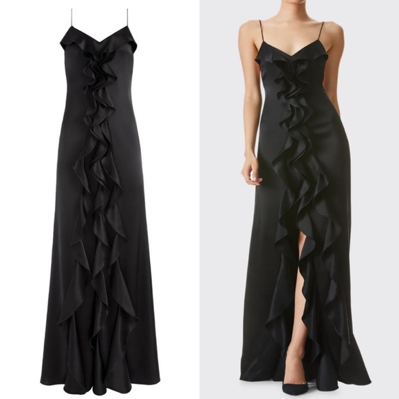 Alice + Olivia Black Mayer Ruffle Front Dress with Slit - 2 - Picture 1 of 8